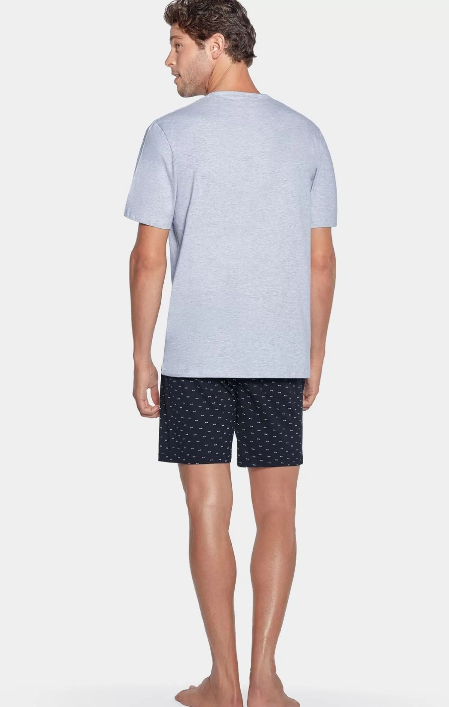 Eden Park Pyjama Court Gris A Short Micro Motifs En Jersey Coton-Homme Pyjamas