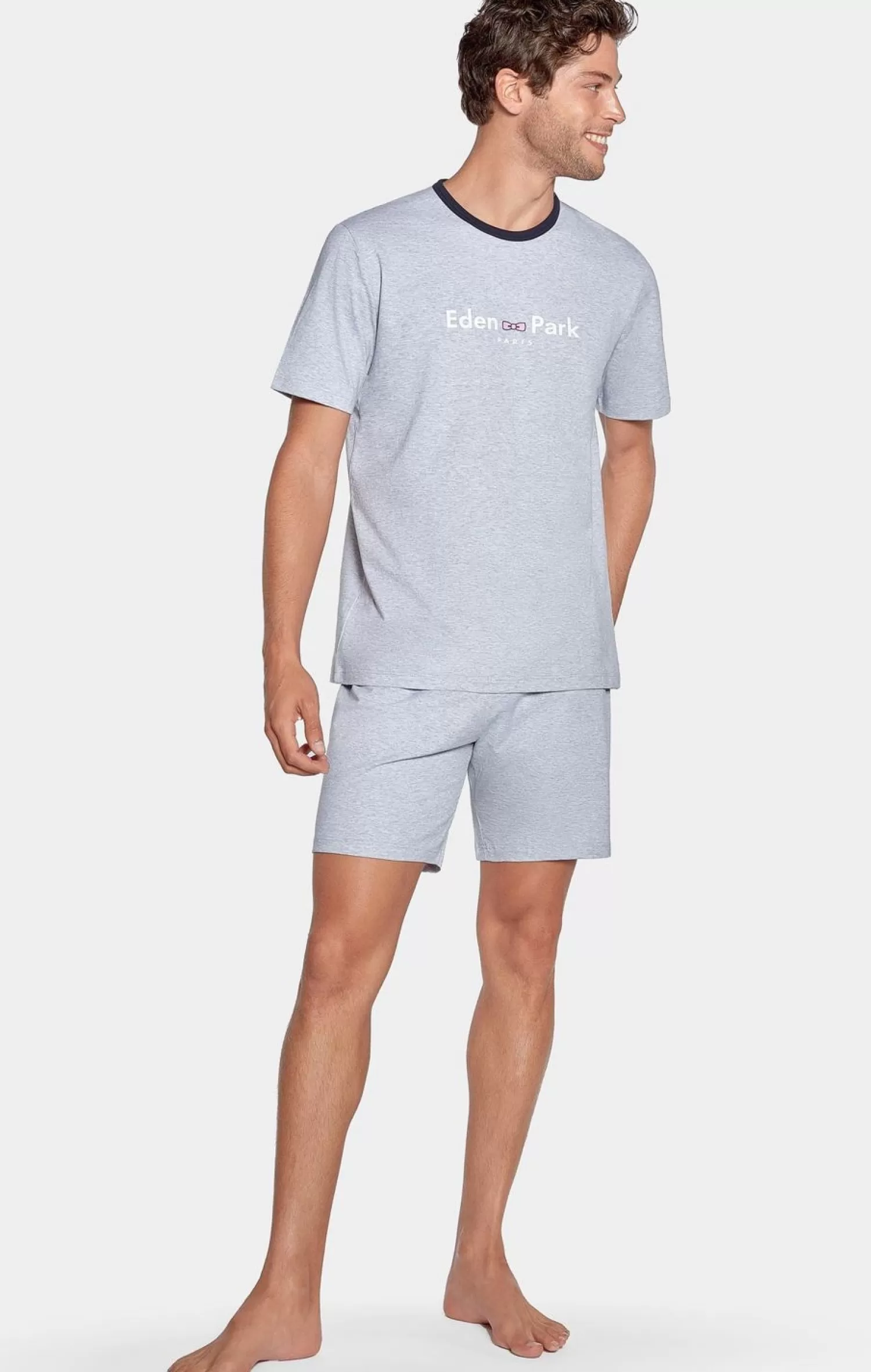 Eden Park Pyjama Court Gris Logo -Homme Pyjamas