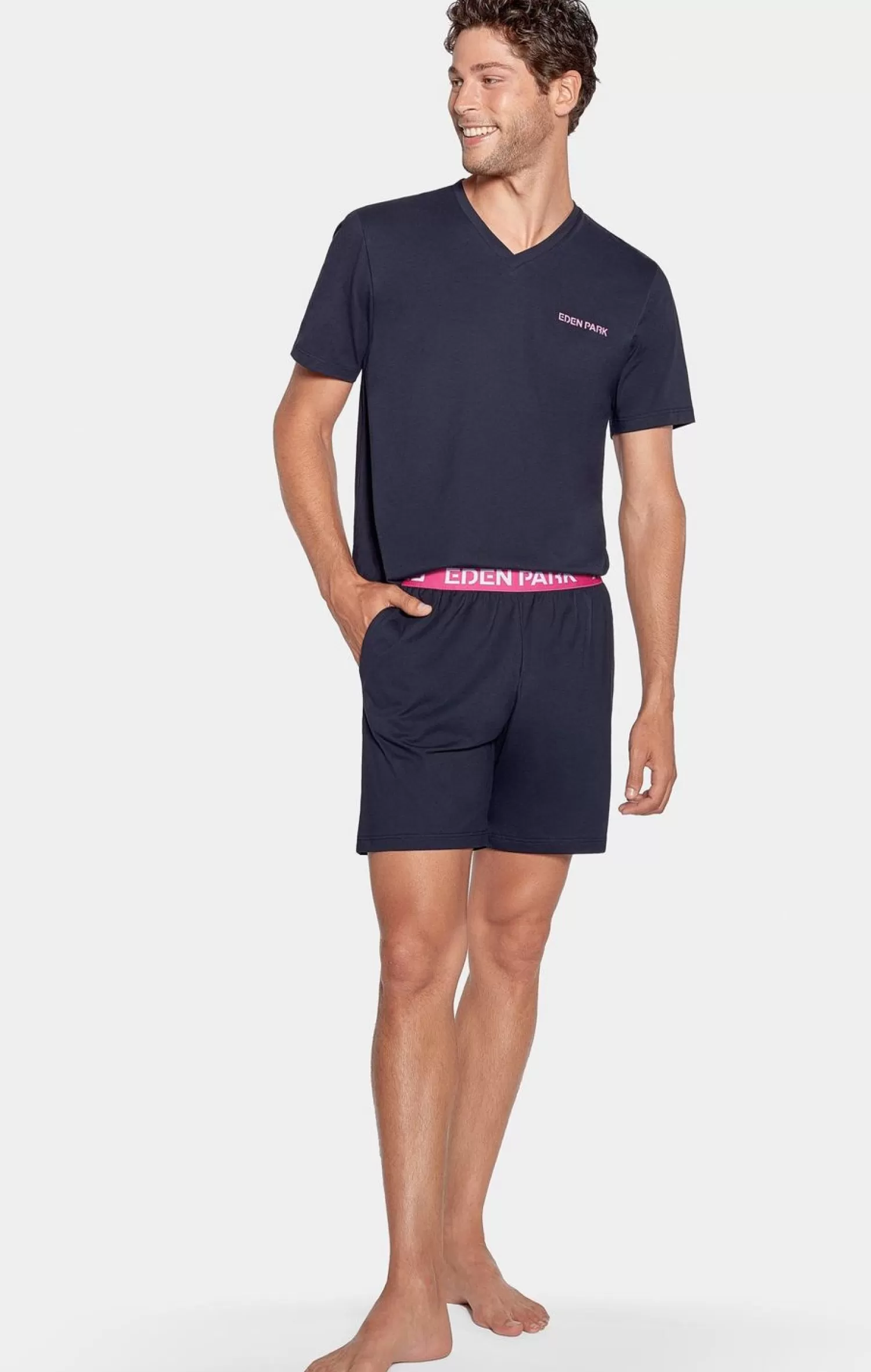 Eden Park Pyjama Court Marine A Logo En Jersey Coton-Homme Pyjamas