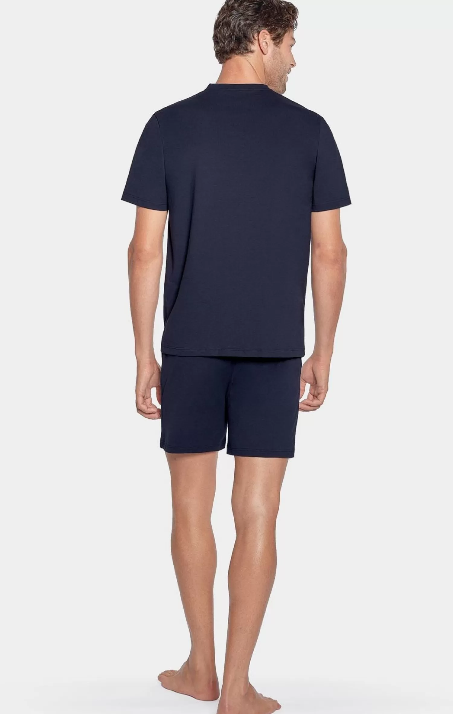 Eden Park Pyjama Court Marine A Logo En Jersey Coton-Homme Pyjamas