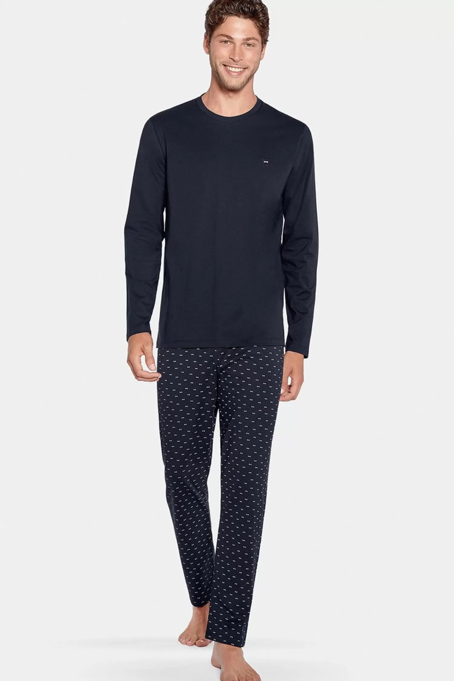 Eden Park Pyjama Long Marine A Micro Motifs En Jersey Coton-Homme Pyjamas