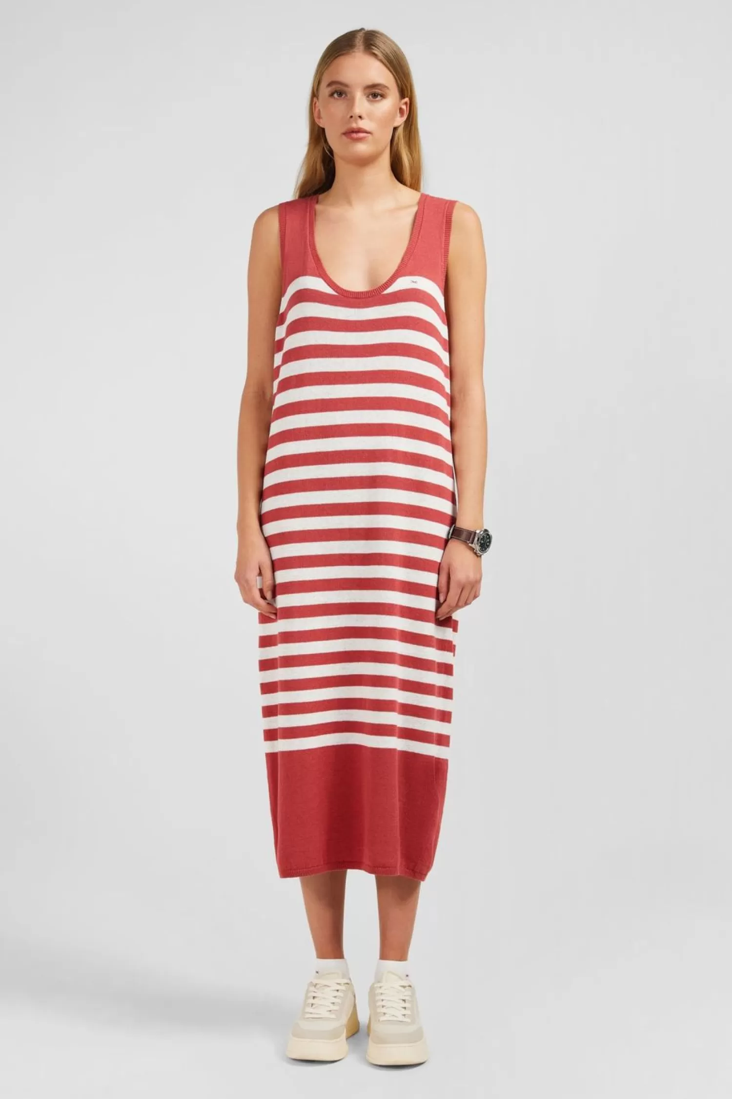 Eden Park Robe Debardeur Mariniere Rouge Et Blanche En Lin Et Coton-Femme Robes