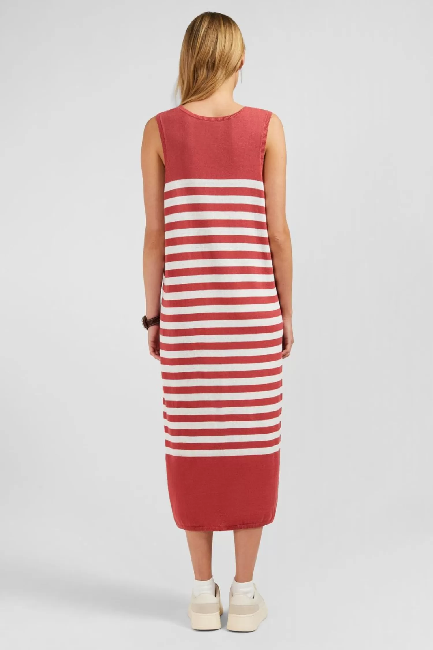 Eden Park Robe Debardeur Mariniere Rouge Et Blanche En Lin Et Coton-Femme Robes