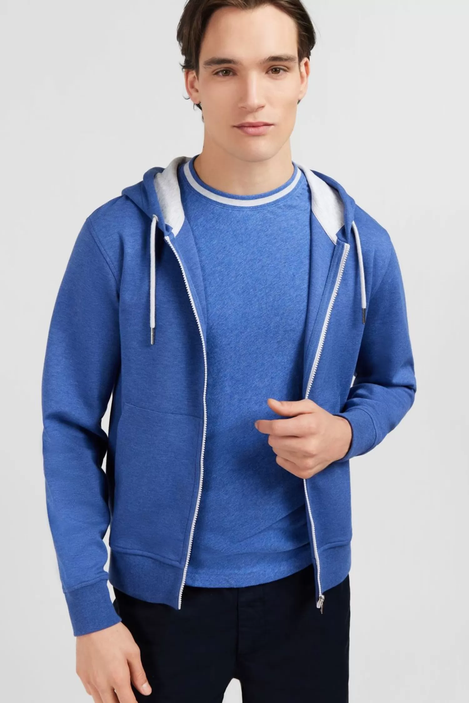 Eden Park Sweat Zippe Bleu A Capuche-Homme Sweats