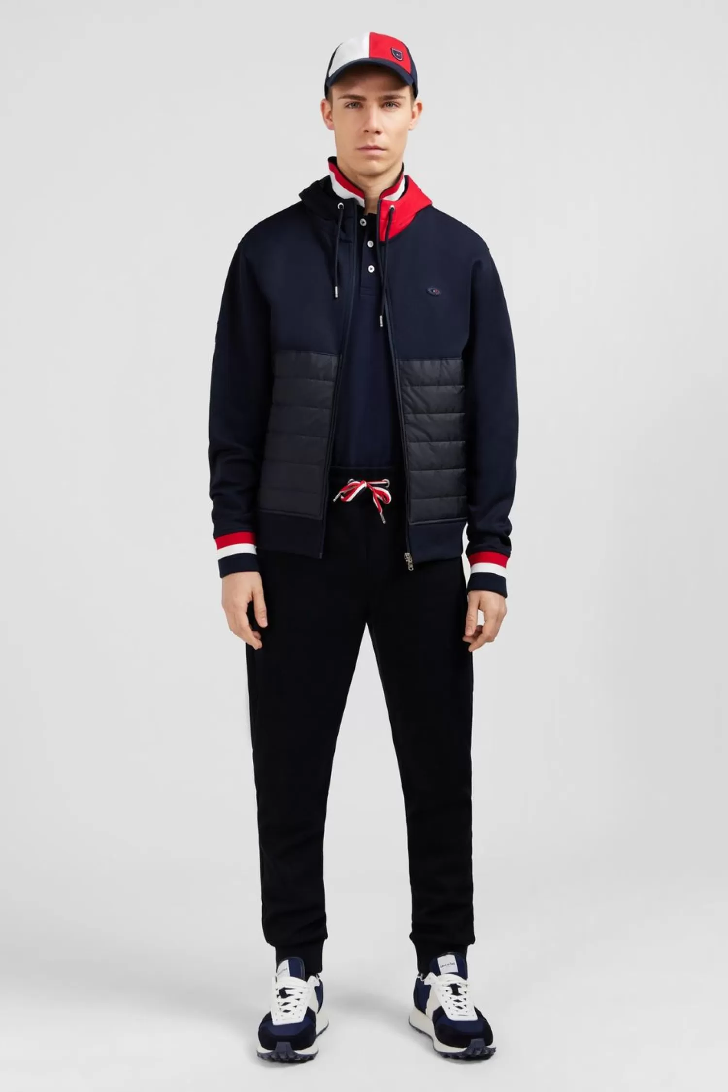 Eden Park Sweat Zippe Bleu Fonce A Capuche Tricolore-Homme Sweats