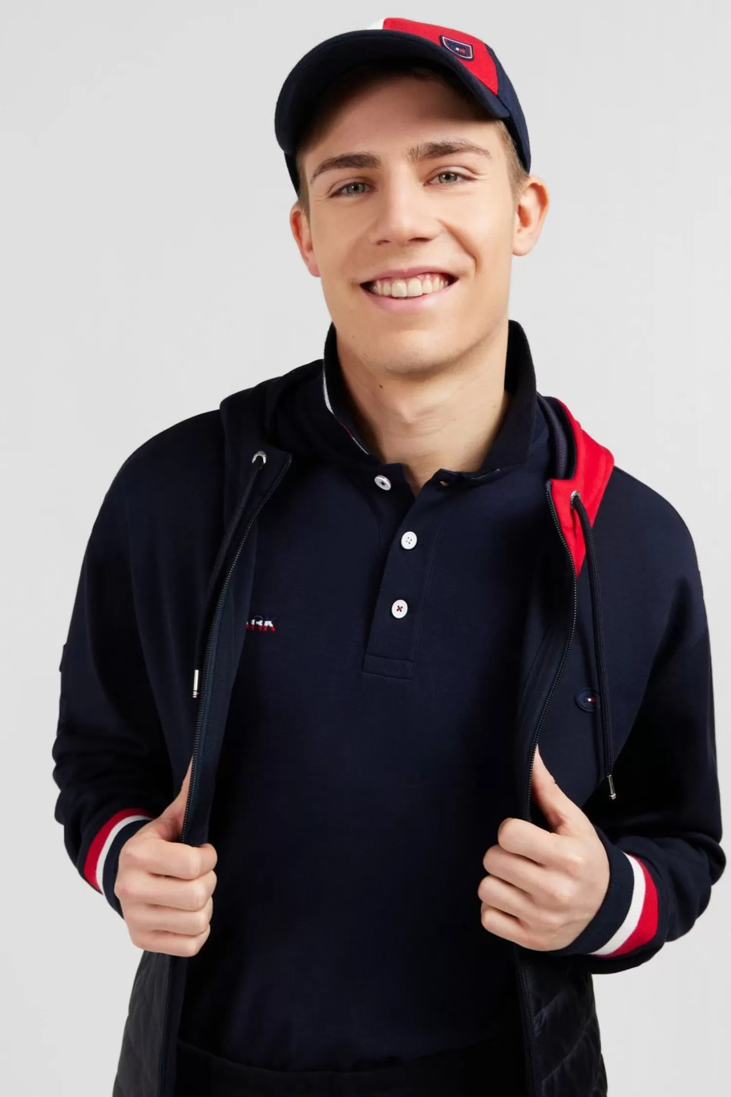 Eden Park Sweat Zippe Bleu Fonce A Capuche Tricolore-Homme Sweats