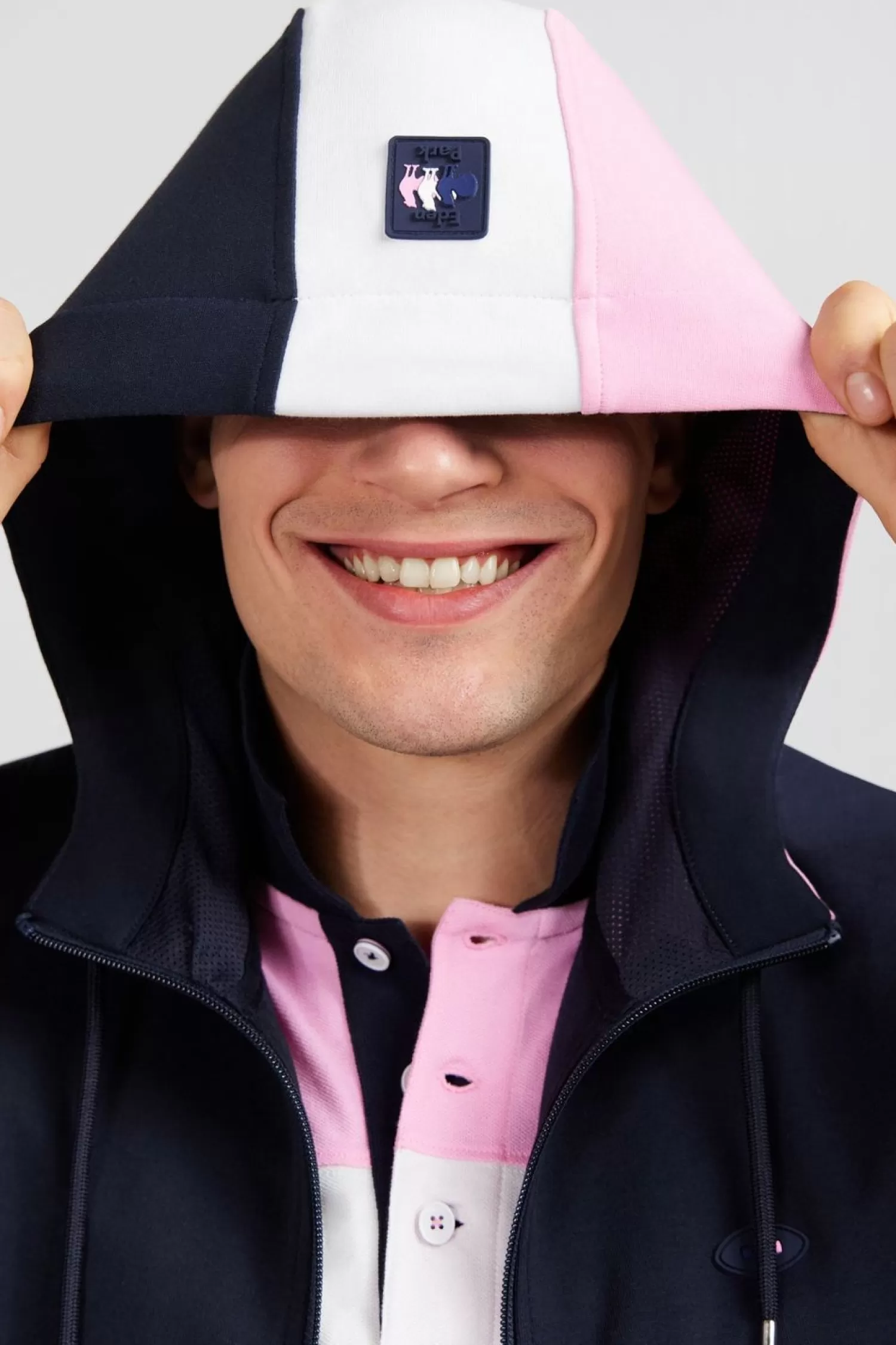 Eden Park Sweat Zippe Bleu Fonce A Capuche Tricolore-Homme Sweats