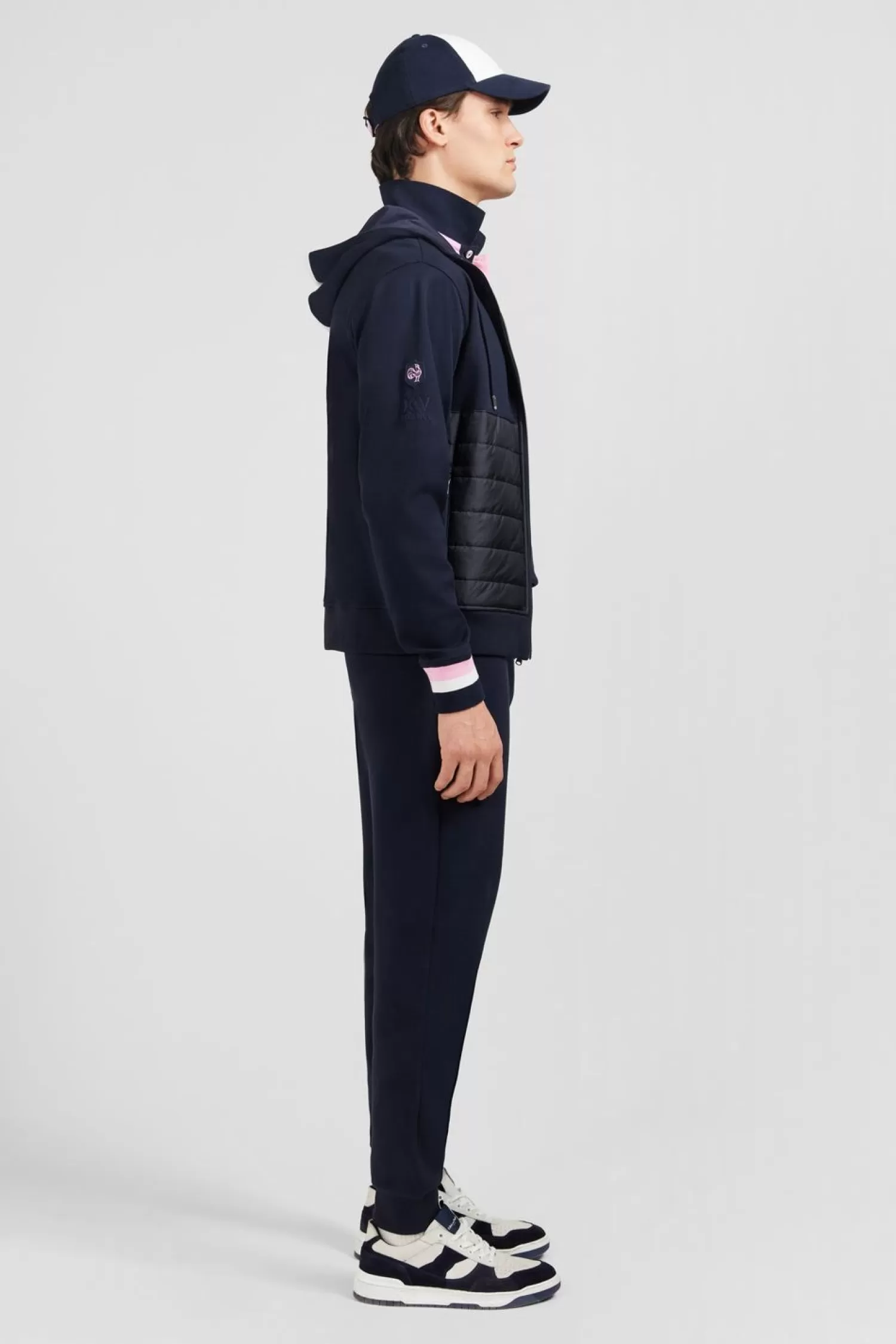 Eden Park Sweat Zippe Bleu Fonce A Capuche Tricolore-Homme Sweats