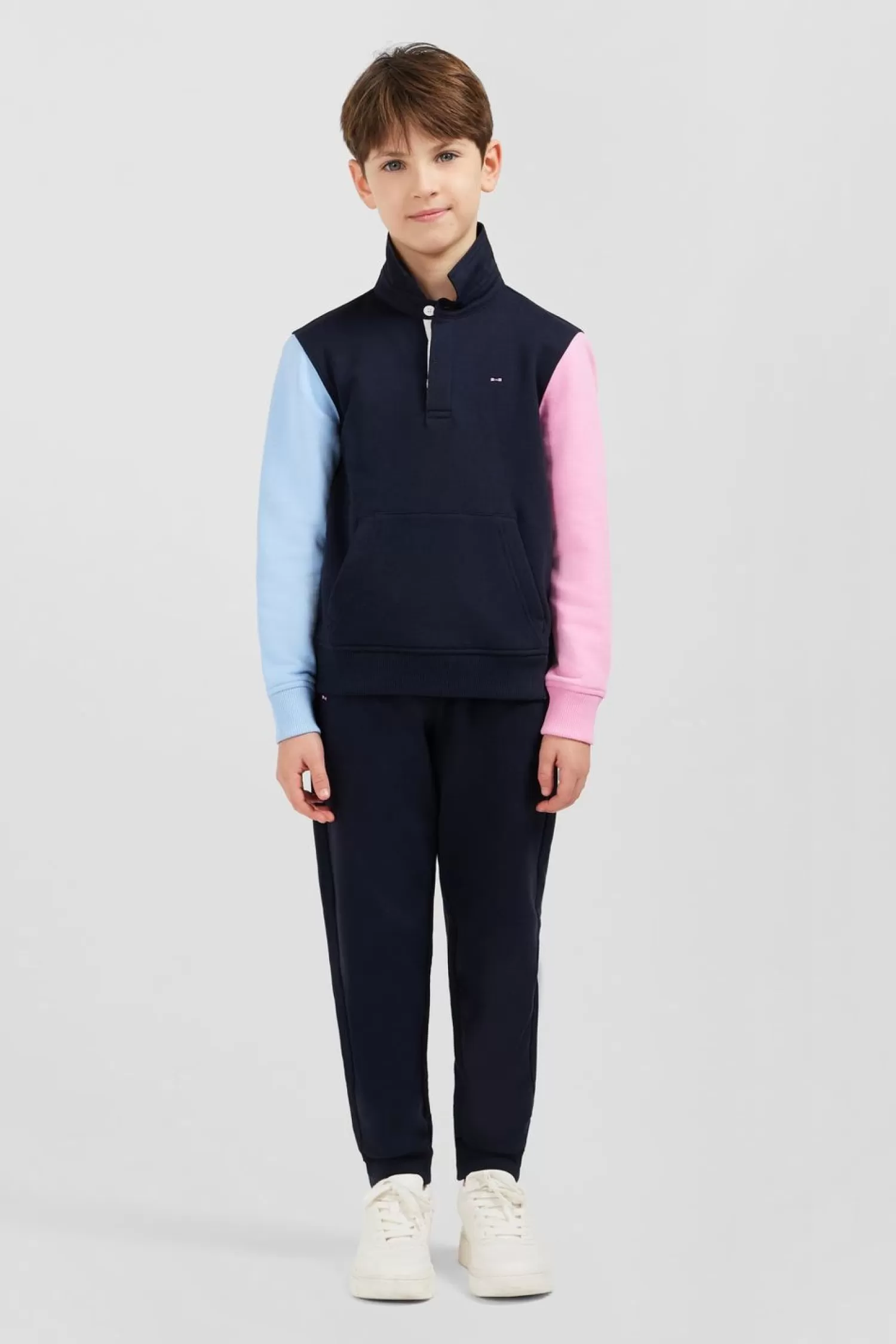 Eden Park Sweatshirt Col Polo Marine Manches Bicolores En Coton-Enfant Enfant