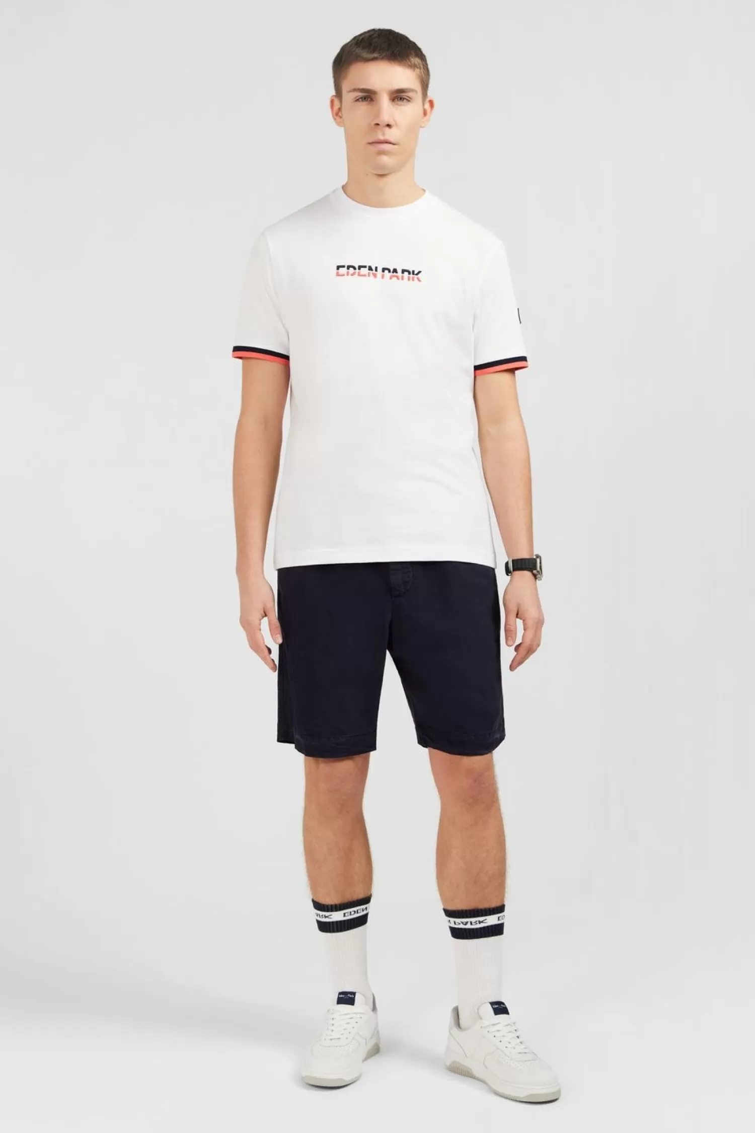 Eden Park T-Shirt Blanc A Broderie Bicolore-Homme T-Shirts