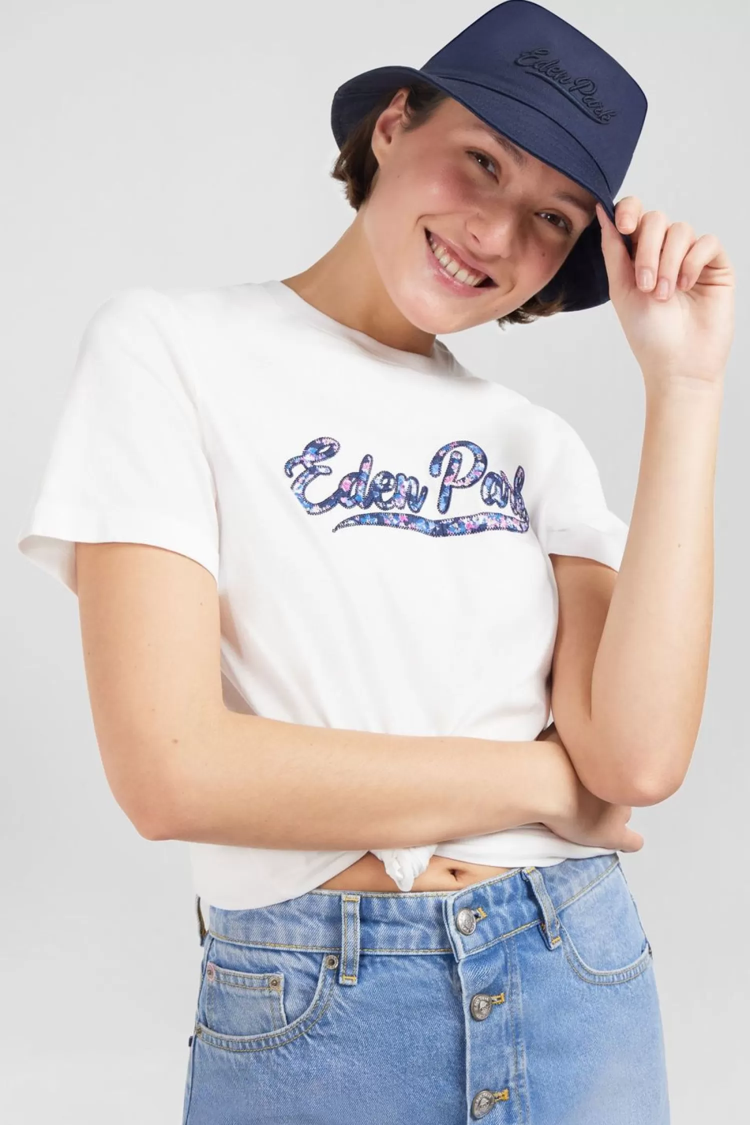 Eden Park T-Shirt Blanc A Broderies Fleuries-Femme T-Shirts