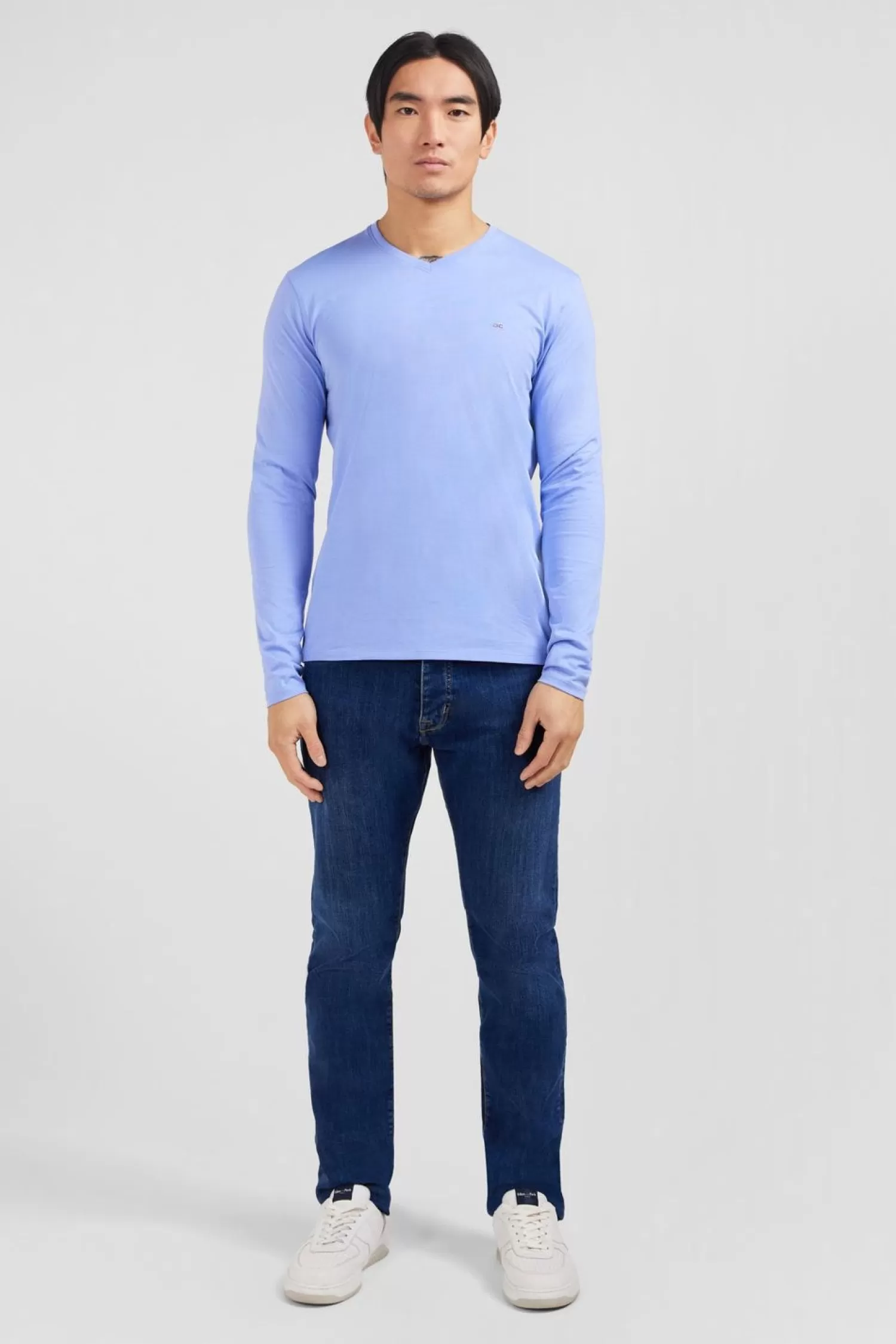 Eden Park T-Shirt Bleu Col V A Manches Longues-Homme T-Shirts