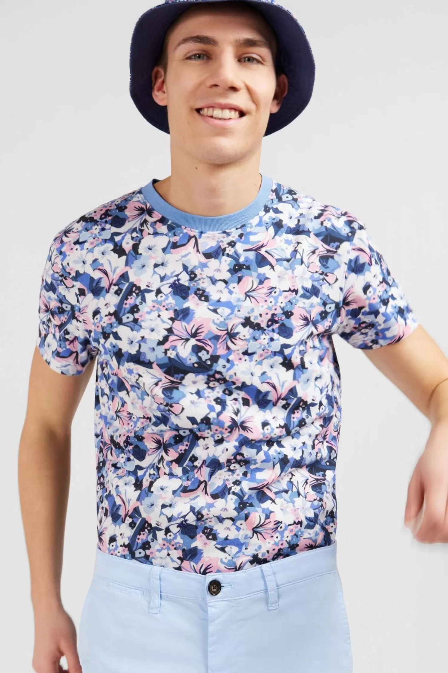 Eden Park T-Shirt Bleu En Coton Pique Imprime Fleuri-Homme T-Shirts