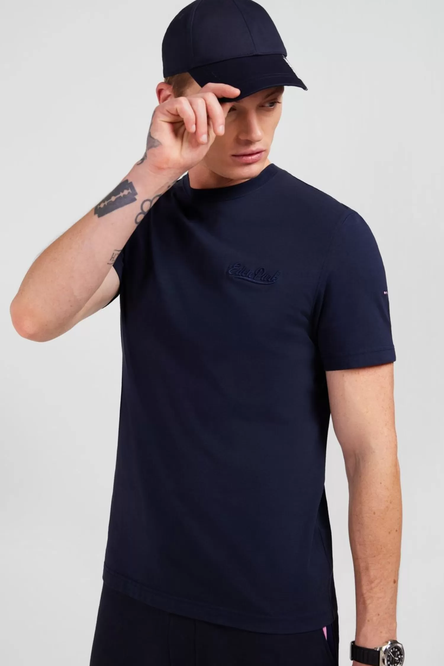 Eden Park T-Shirt Bleu Fonce A Broderies-Homme T-Shirts