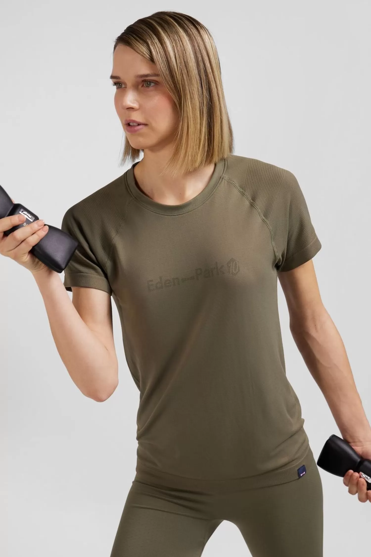 Eden Park T-Shirt De Sport Manches Courtes A Details Cercles Kaki-Femme T-Shirts