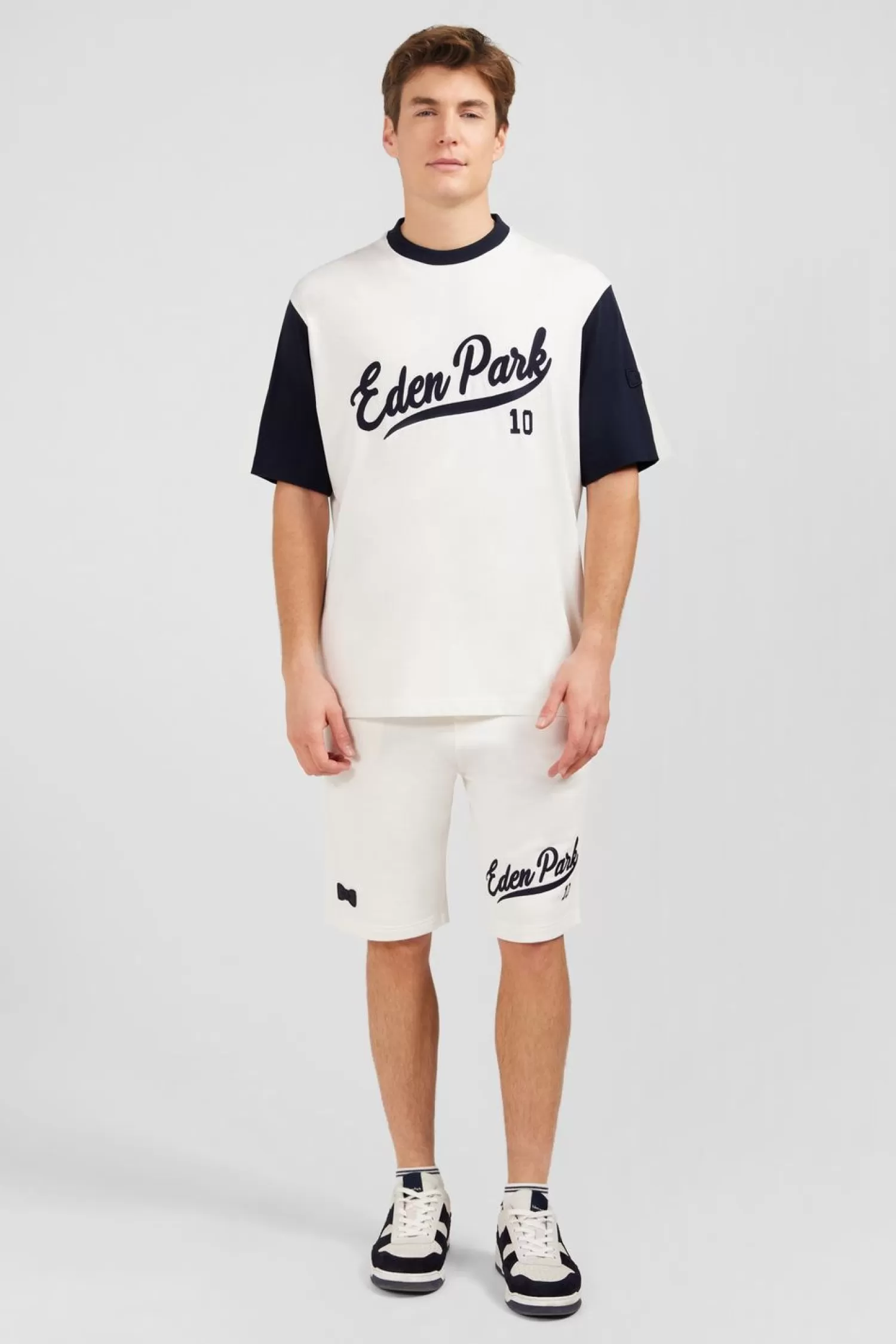 Eden Park T-Shirt Ecru Colorblock Inscription -Homme T-Shirts