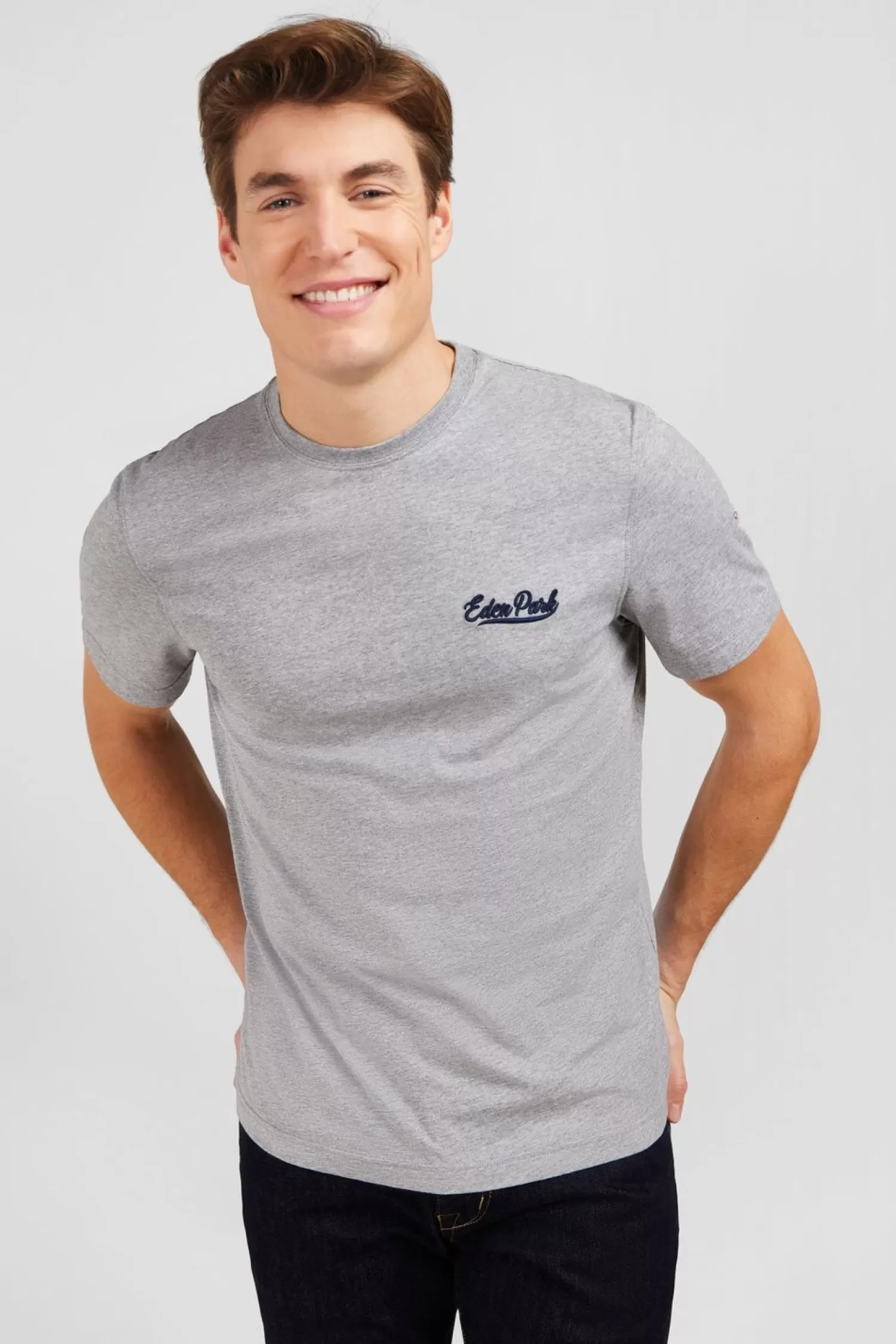 Eden Park T-Shirt Gris Clair A Broderies-Homme T-Shirts