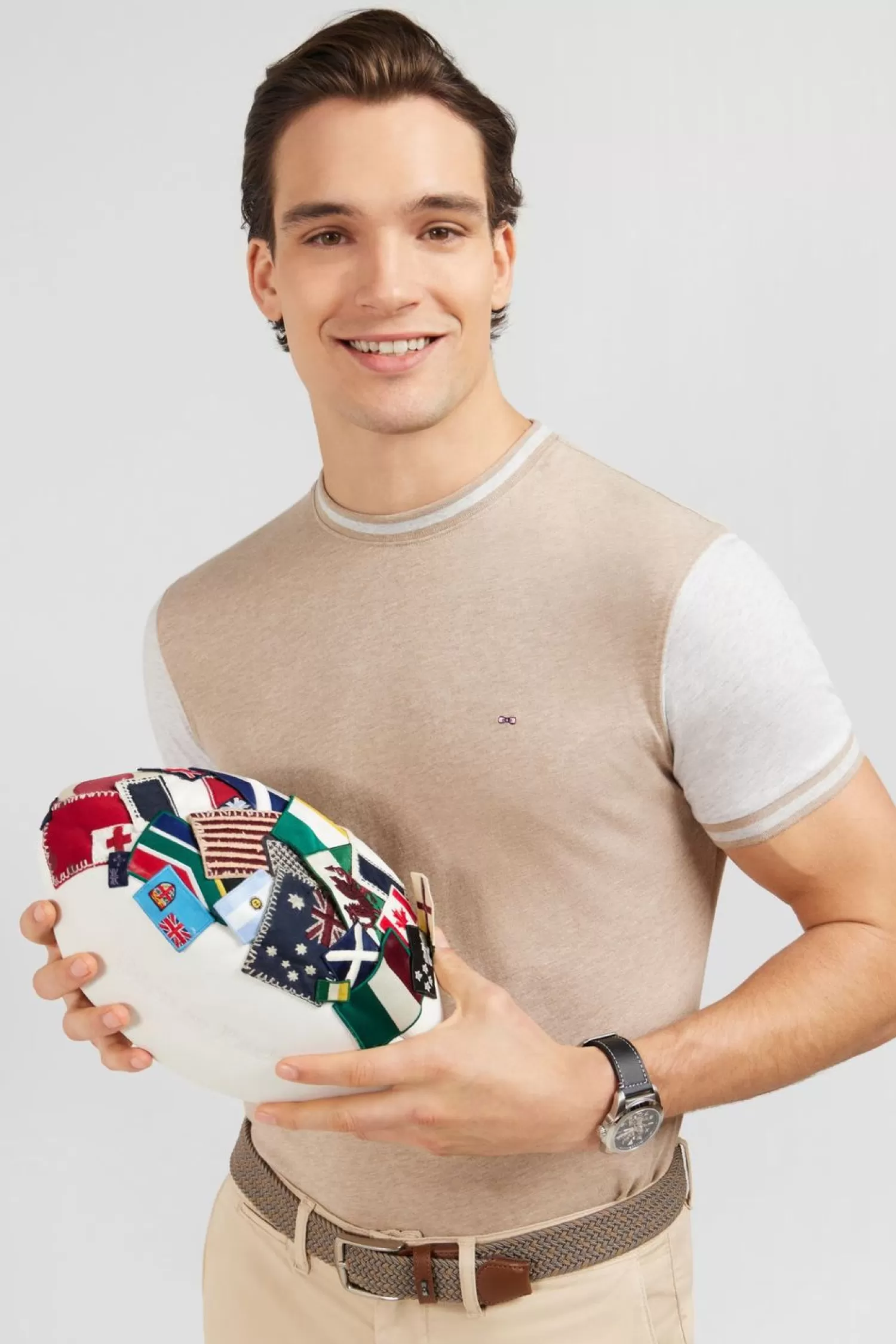 Eden Park T-Shirt Manches Courtes Beige Colorblock-Homme T-Shirts