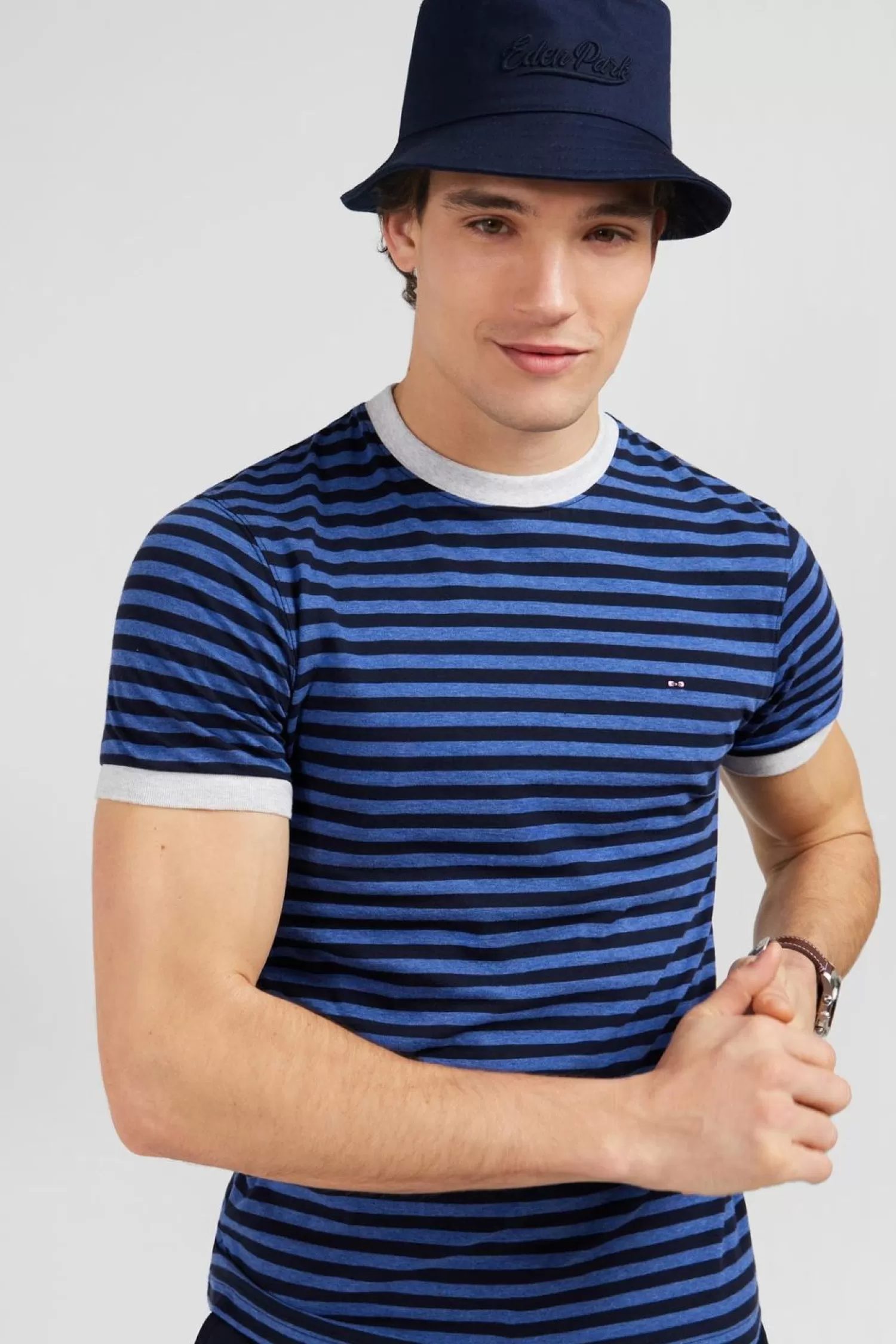 Eden Park T-Shirt Manches Courtes Bleu Raye-Homme T-Shirts