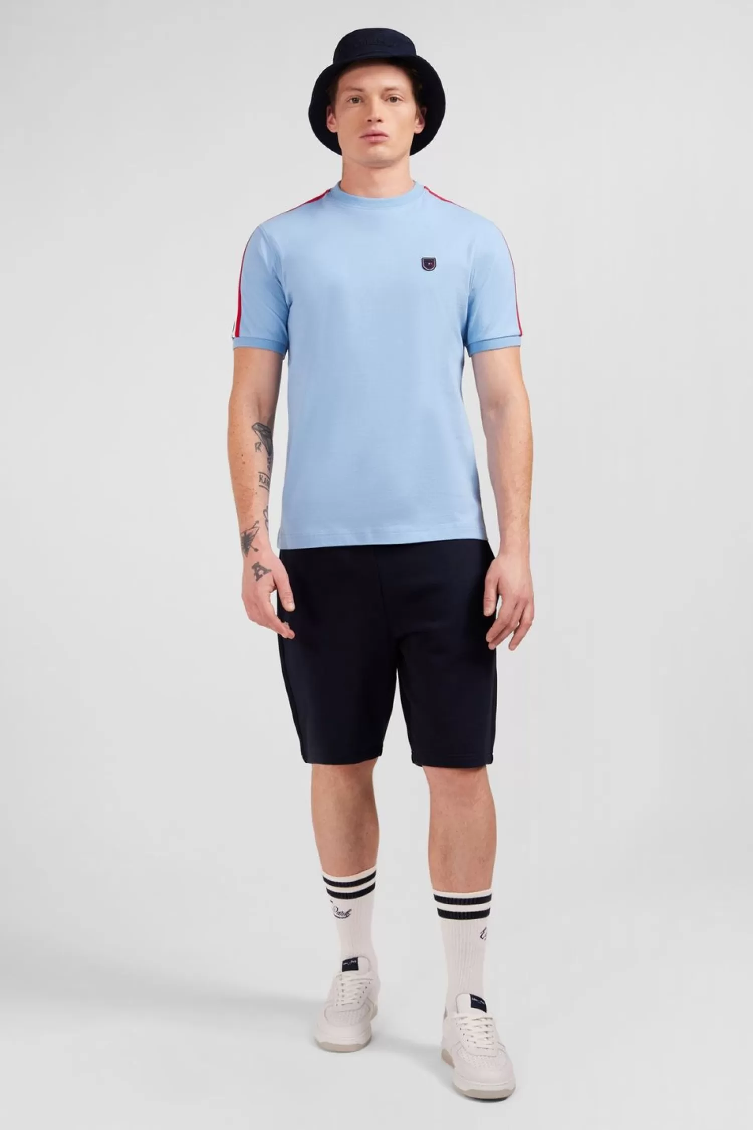 Eden Park T-Shirt Manches Courtes Ciel En Coton Galons Epaules Tricolores-Homme T-Shirts