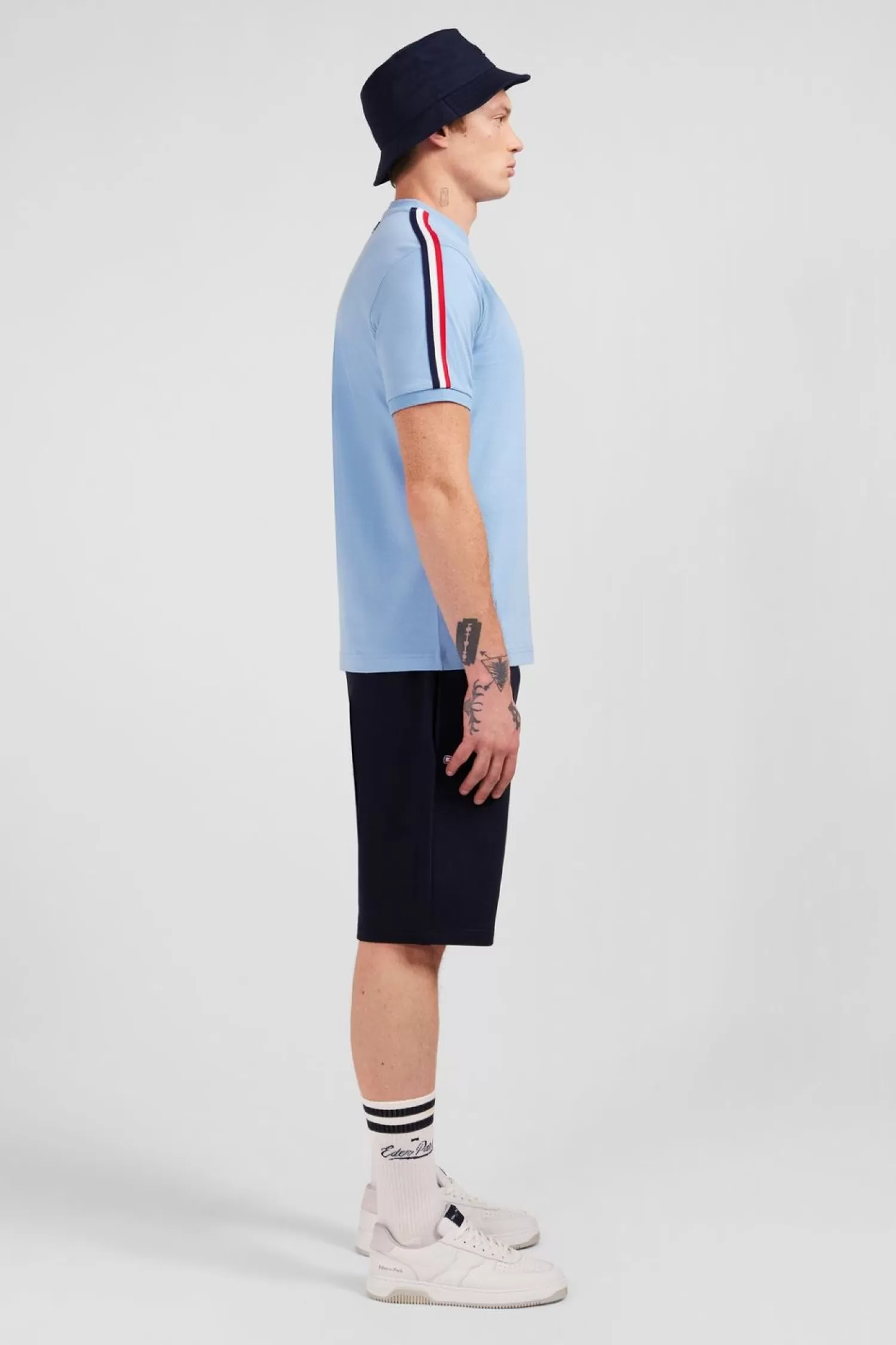 Eden Park T-Shirt Manches Courtes Ciel En Coton Galons Epaules Tricolores-Homme T-Shirts
