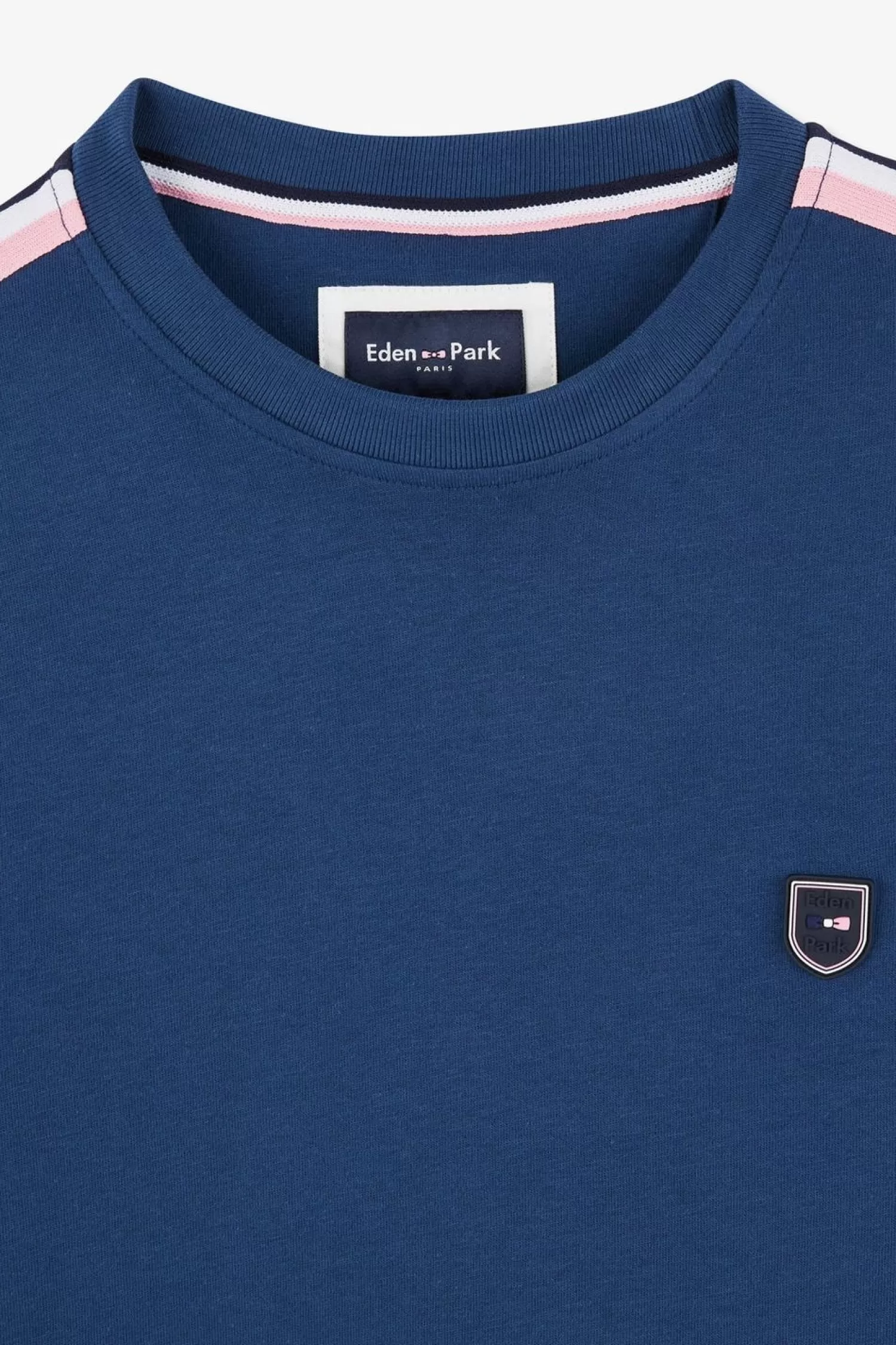 Eden Park T-Shirt Manches Courtes Marine En Coton Galons Epaules Tricolores-Homme T-Shirts