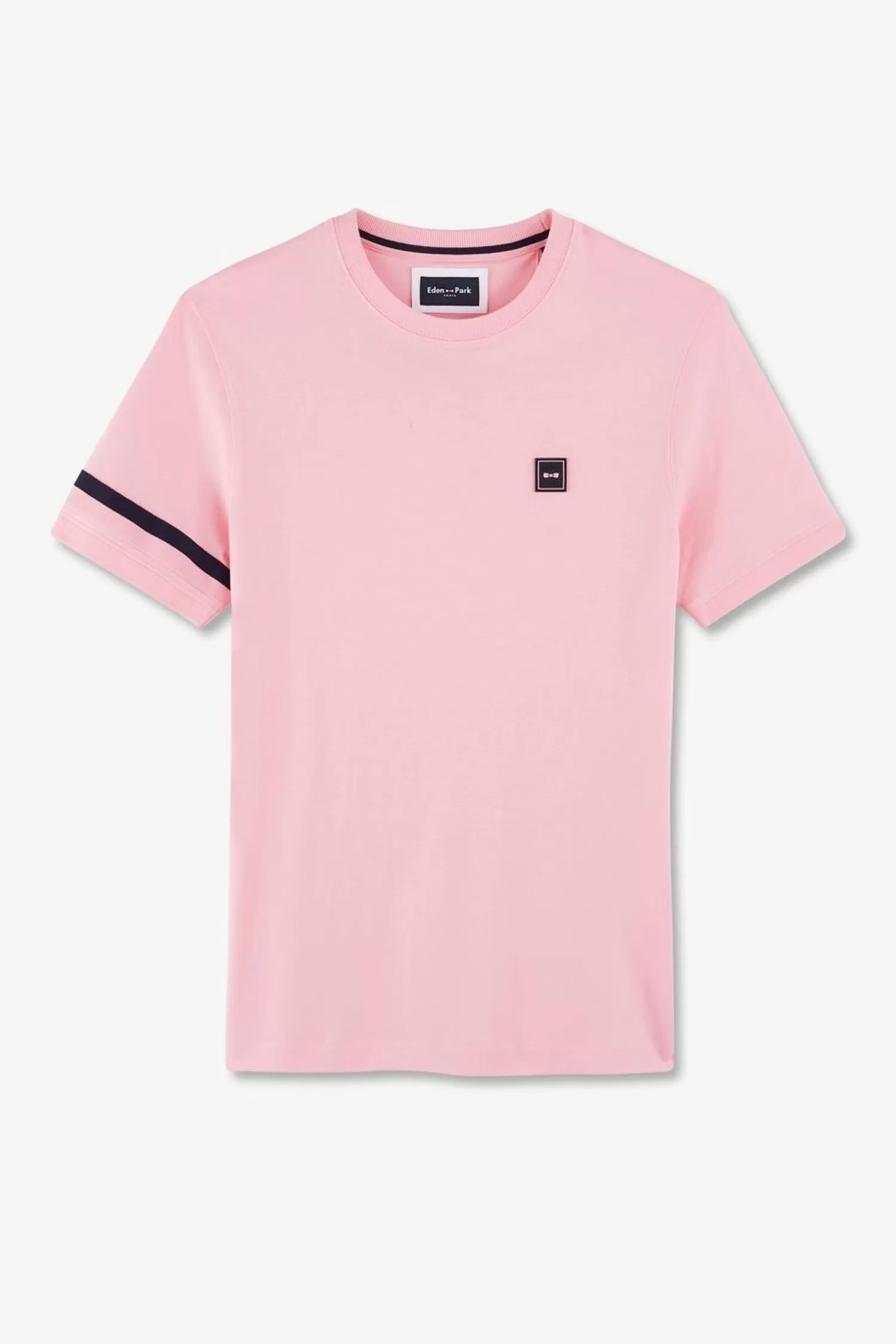 Eden Park T-Shirt Manches Courtes Rose En Coton Badges Embleme-Homme T-Shirts