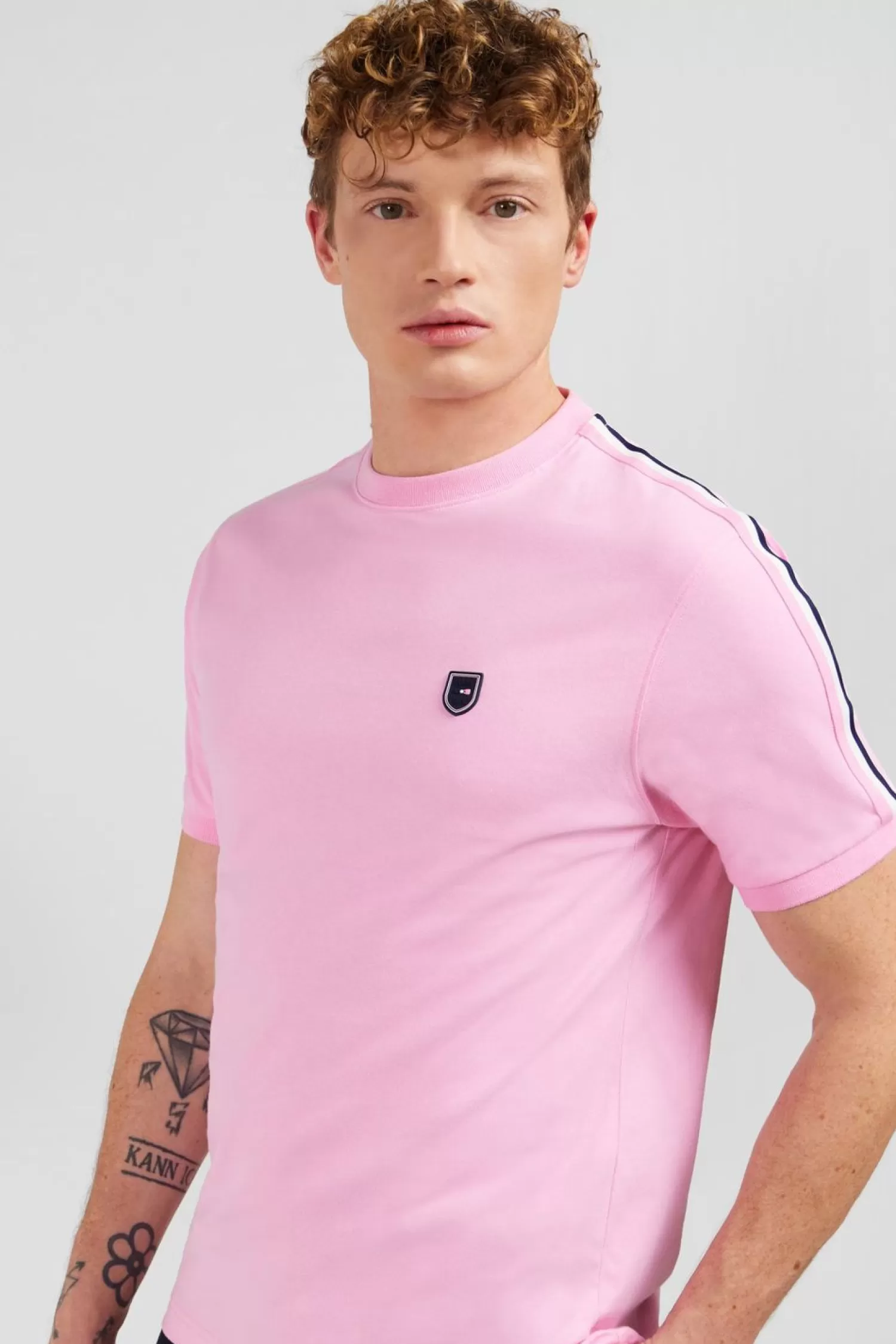 Eden Park T-Shirt Manches Courtes Rose En Coton Galons Epaules Tricolores-Homme T-Shirts