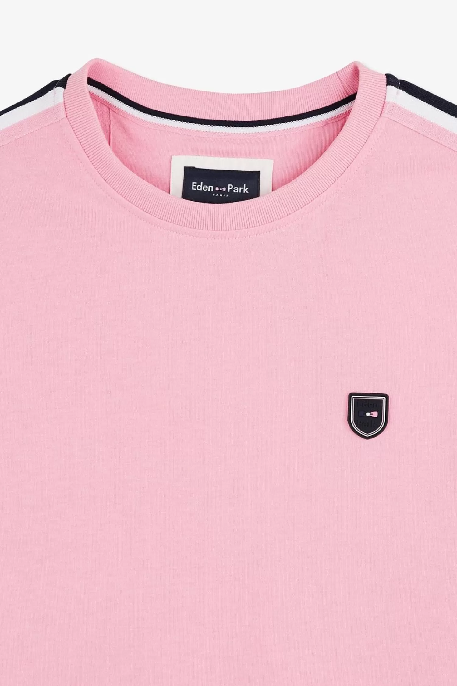 Eden Park T-Shirt Manches Courtes Rose En Coton Galons Epaules Tricolores-Homme T-Shirts
