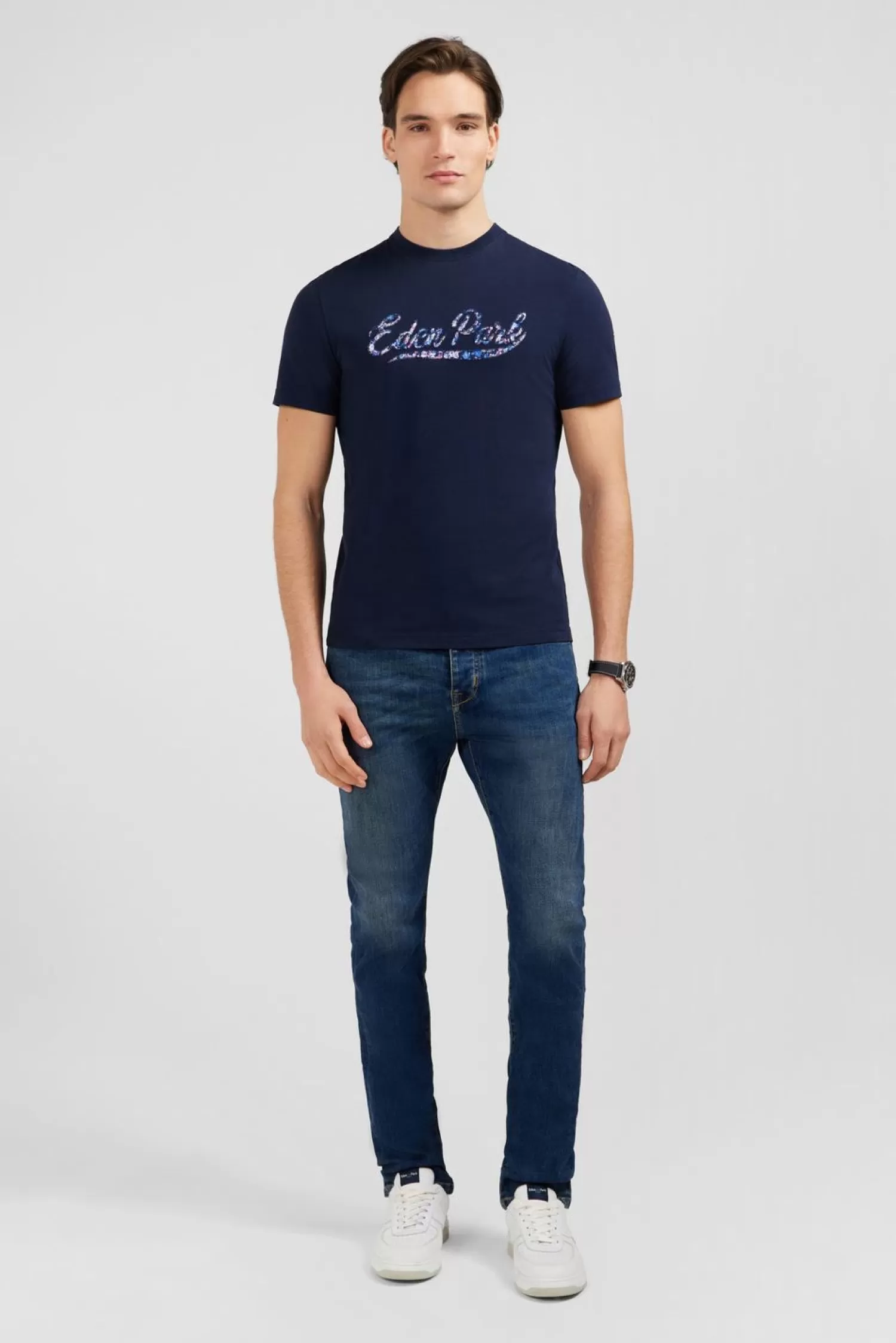 Eden Park T-Shirt Uni Bleu Fonce A Inscription -Homme T-Shirts